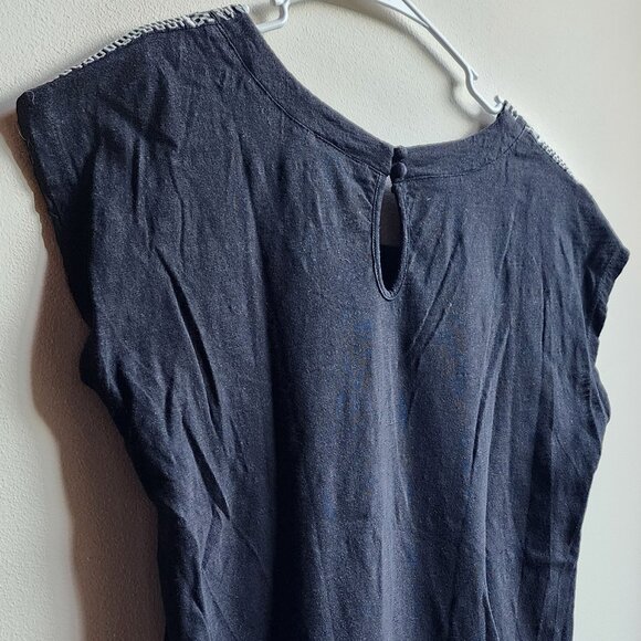 Cupio Black/White Aztec Embroidered Scoop Neck Cap Sleeve Blouse Size Small - Picture 10 of 14